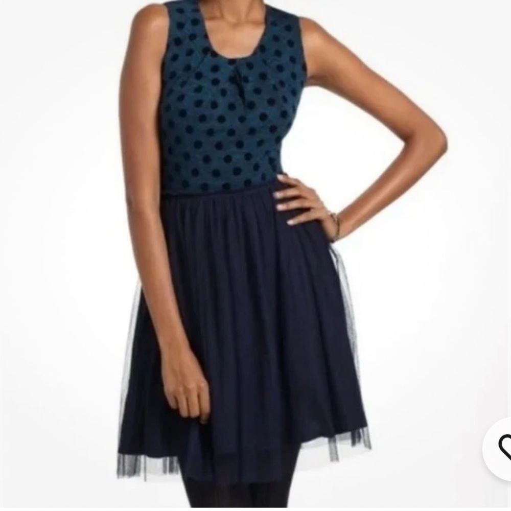 NWT Anthropologie Weston Wear Sasonger Polka Dot Tulle Navy/Teal Fit & Flare 6